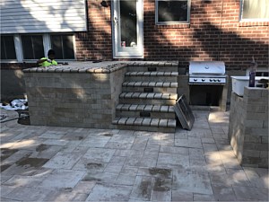 raised platform porch with built in lights verona old english smooth modern groutless stoop bullnose steps high patio wantagh nicolock travertina